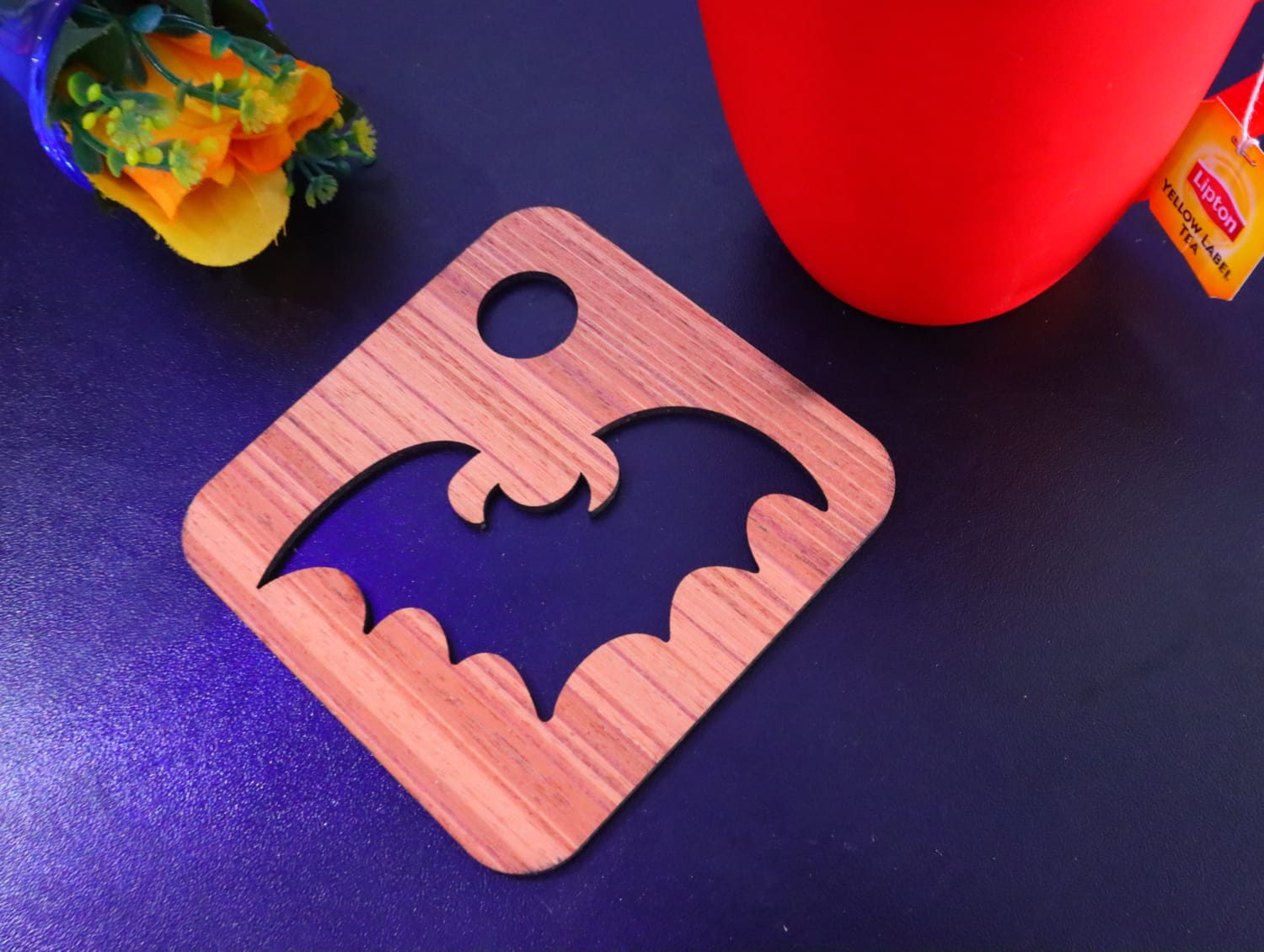 Laser Cut Wooden Bat Tea Coaster Free Vector - Arabic Cnc