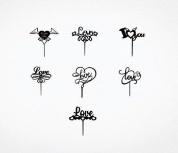 Laser Cut Love Cake Toppers Set Free Vector