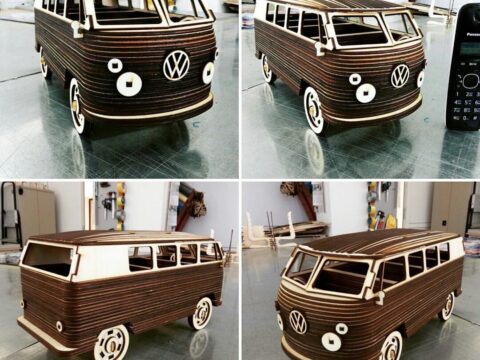 Laser Cut VW Camper Van 3D Puzzle Free Vector