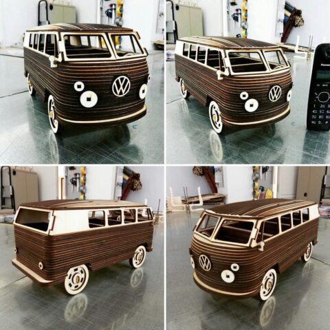 Laser Cut VW Camper Van 3D Puzzle Free Vector