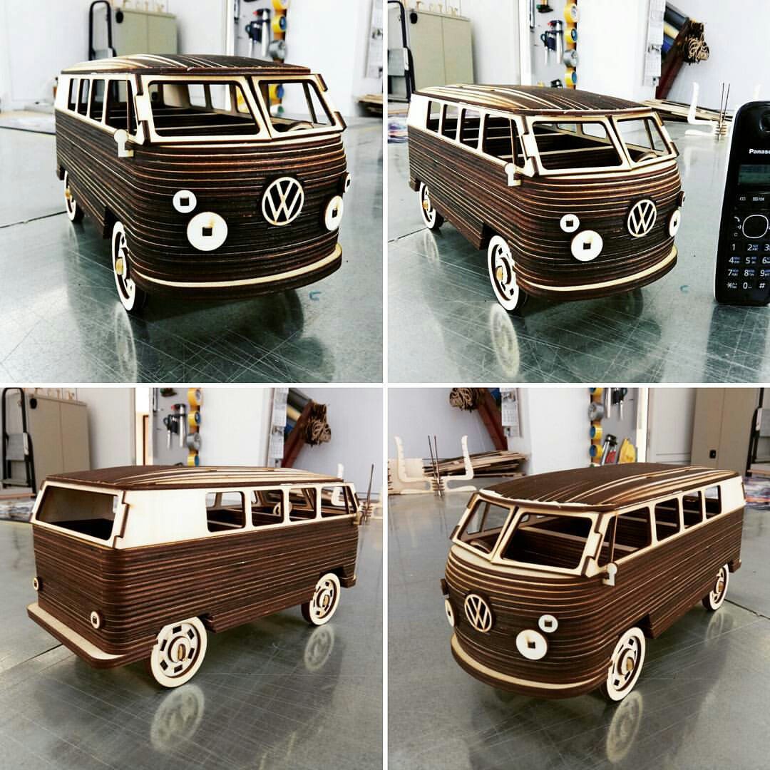 Laser Cut VW Camper Van 3D Puzzle Free Vector