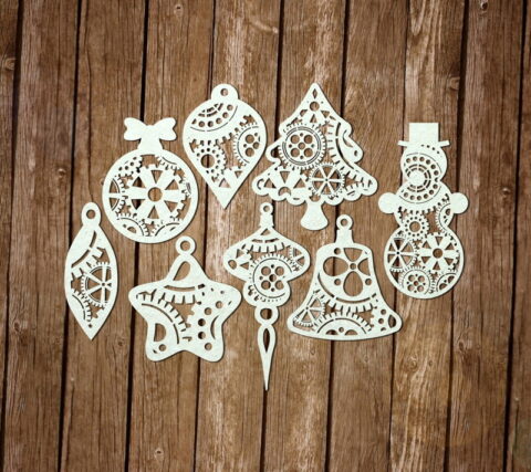 Laser Cut Steampunk Christmas Ornaments Free Vector