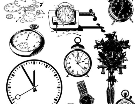 Time Clock And Watch Vector Icon Set Free Vector