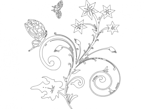 Flower with Butterfly dxf File