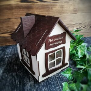 Laser Cut Wooden Small House Piggy Bank Coin Box Free Vector