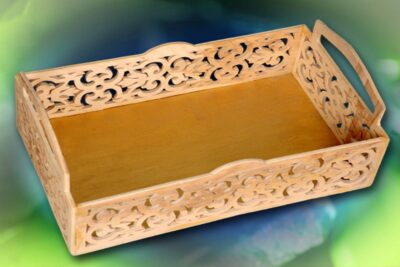 Laser Cut Decorative Wood Arabesque Tray Free Vector