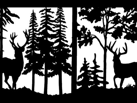 28 X 48 Two Buck Deer Trees Plasma Art DXF File