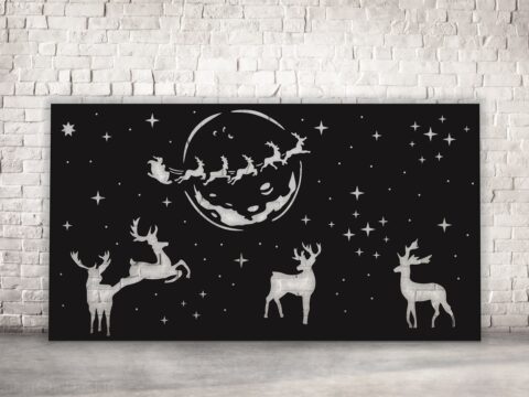 Laser Cut Christmas Panel Reindeer Santa Claus Flying Deer Free Vector