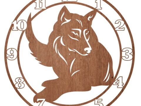 Laser Cut Engraved Wolf Wall Clock Free Vector