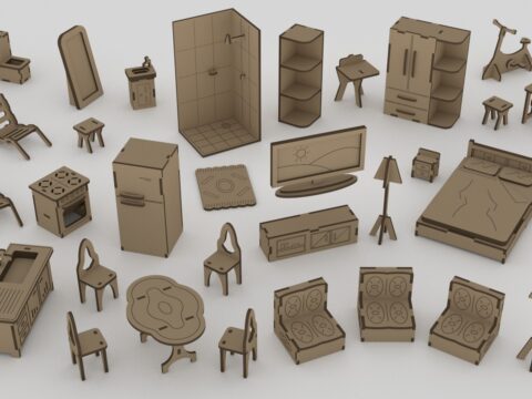 Mini Kit Furniture Dollhouse Laser Cut Mdf 3mm Free Vector