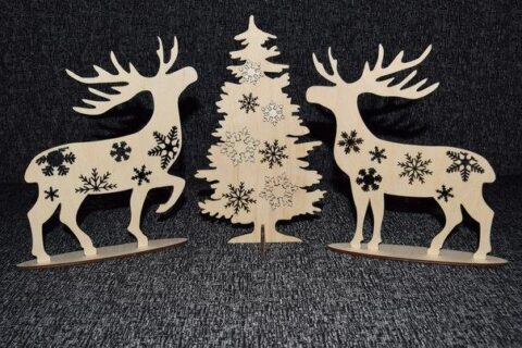 Laser Cut Mini Christmas Tree And Deer For Desk Christmas Ornaments Free Vector