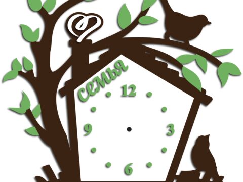 Laser Cut Tree with Birds Clock Template Free Vector