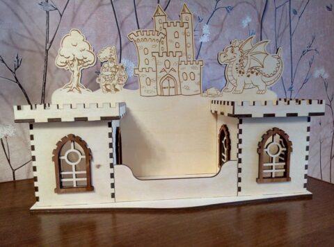 Laser Cut Castle Pencil Holder Desk Storage Organizer DWG File