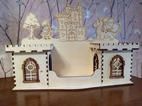 Laser Cut Castle Pencil Holder Desk Storage Organizer DWG File