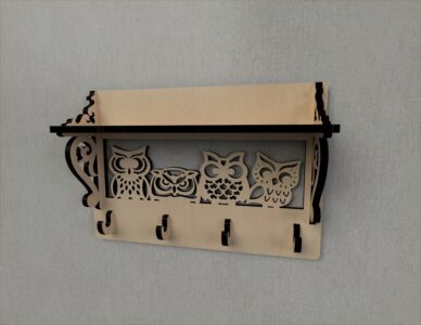 Laser Cut Owl Decor Wall Mounted Coat Rack Shelf Coat Hook Rack Entryway Shelf Free Vector