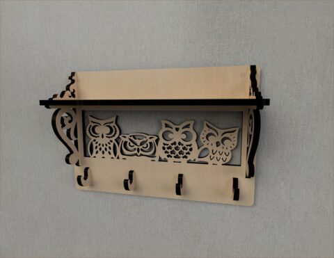 Laser Cut Owl Decor Wall Mounted Coat Rack Shelf Coat Hook Rack Entryway Shelf Free Vector